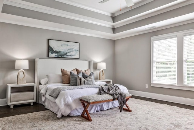 11760 Stratham Dr, Alpharetta, GA 30009 - bedroom with crown molding, dark wood-style flooring, and a ceiling fan