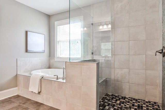 11760 Stratham Dr, Alpharetta, GA 30009 - full bathroom with tiled shower, a bath, and tile patterned floors