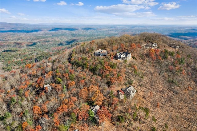 drone / aerial view featuring a wooded view