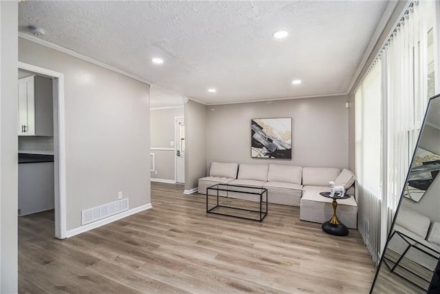479 Charter Oak Dr SW, Atlanta, GA 30331 - living area featuring ornamental molding, light wood-type flooring, a textured ceiling, baseboards, and plenty of natural light