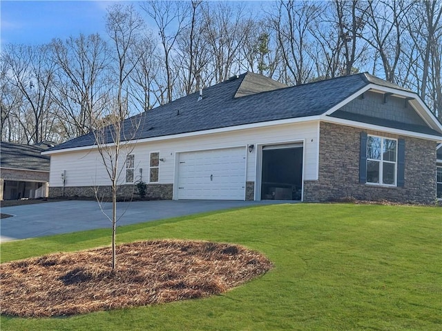 view of property exterior featuring a yard and a garage