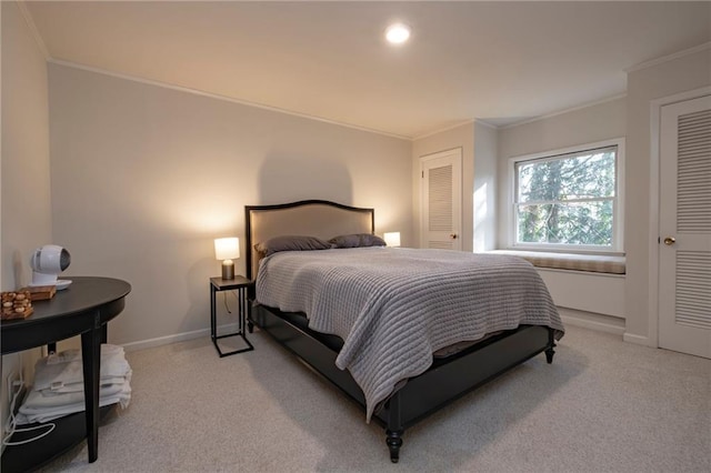 4252 Tall Hickory Trl, Gainesville, GA 30506 - bedroom with crown molding, light colored carpet, baseboards, and recessed lighting