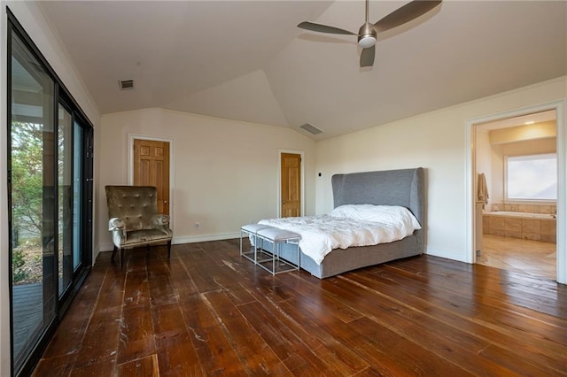 4252 Tall Hickory Trl, Gainesville, GA 30506 - bedroom featuring hardwood / wood-style floors, vaulted ceiling, baseboards, ceiling fan, and ensuite bathroom