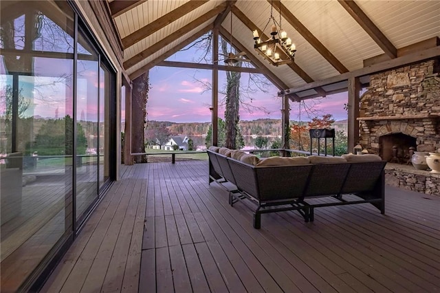 4252 Tall Hickory Trl, Gainesville, GA 30506 - wooden terrace featuring an outdoor living space with a fireplace