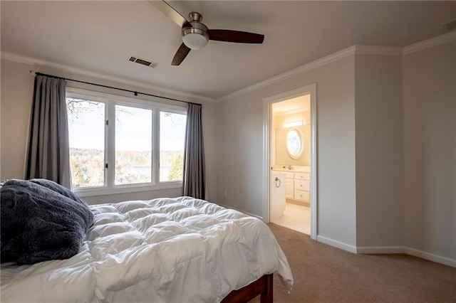 4252 Tall Hickory Trl, Gainesville, GA 30506 - bedroom with carpet, crown molding, baseboards, ensuite bath, and ceiling fan