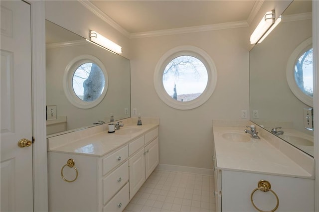 4252 Tall Hickory Trl, Gainesville, GA 30506 - bathroom with vanity, crown molding, baseboards, and tile patterned flooring