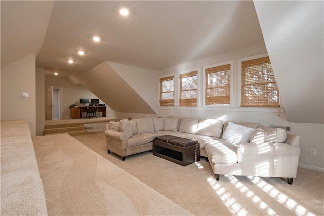 4252 Tall Hickory Trl, Gainesville, GA 30506 - living room with carpet flooring, vaulted ceiling, and recessed lighting