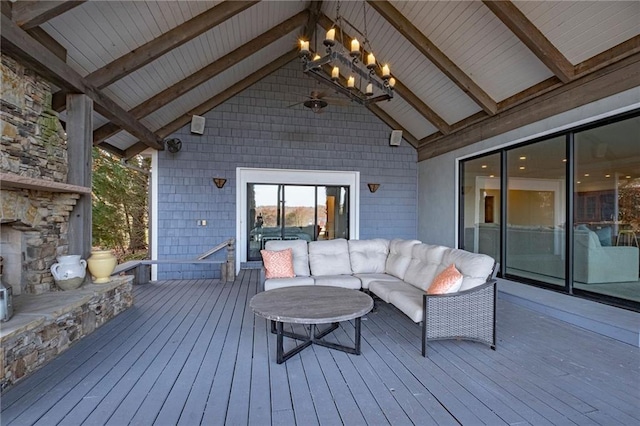 4252 Tall Hickory Trl, Gainesville, GA 30506 - wooden terrace with an outdoor living space with a fireplace