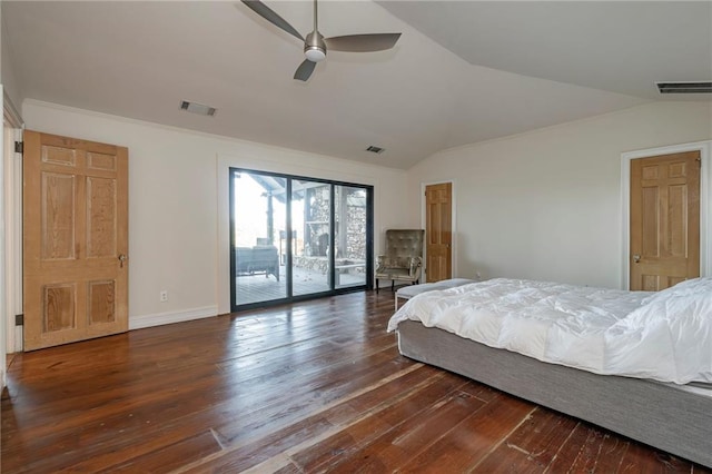 4252 Tall Hickory Trl, Gainesville, GA 30506 - bedroom with lofted ceiling, access to exterior, wood-type flooring, baseboards, and ceiling fan