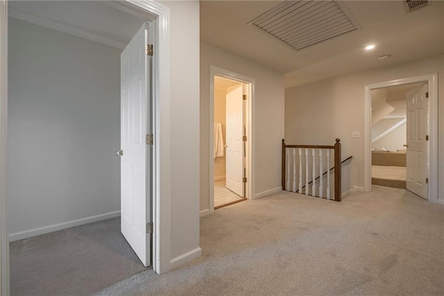 4252 Tall Hickory Trl, Gainesville, GA 30506 - hall with an upstairs landing, carpet, baseboards, and recessed lighting