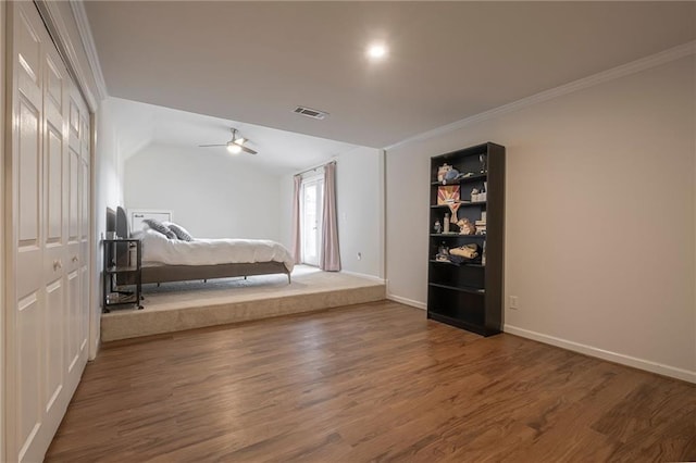 4252 Tall Hickory Trl, Gainesville, GA 30506 - bedroom with wood finished floors, ornamental molding, baseboards, and a ceiling fan