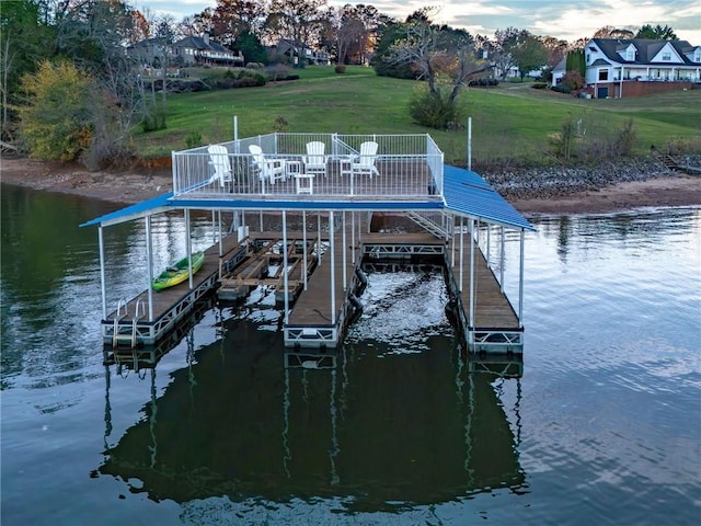 4252 Tall Hickory Trl, Gainesville, GA 30506 - dock area featuring boat lift, a water view, and a yard