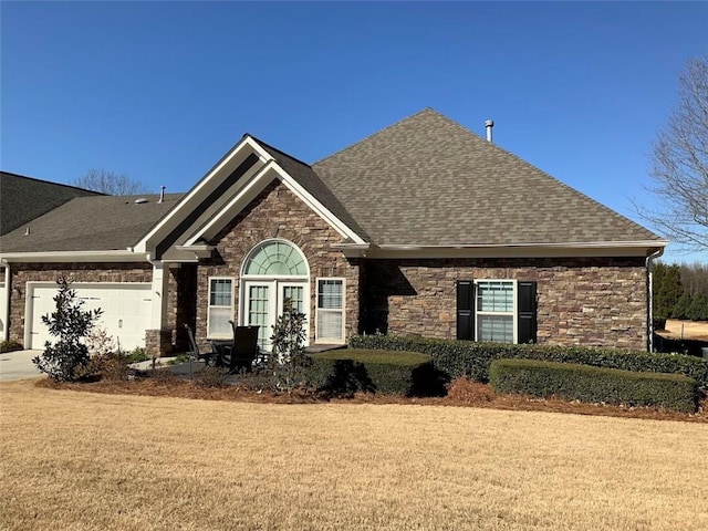 3311 Lindenridge Dr, Buford, GA 30519 - ranch-style home with roof with shingles, driveway, stone siding, and a garage