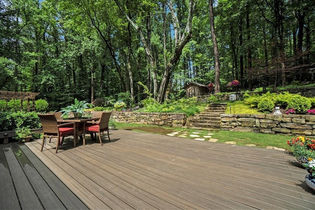 7265 Hunters Branch Dr, Sandy Springs, GA 30328 - wooden deck featuring outdoor dining area