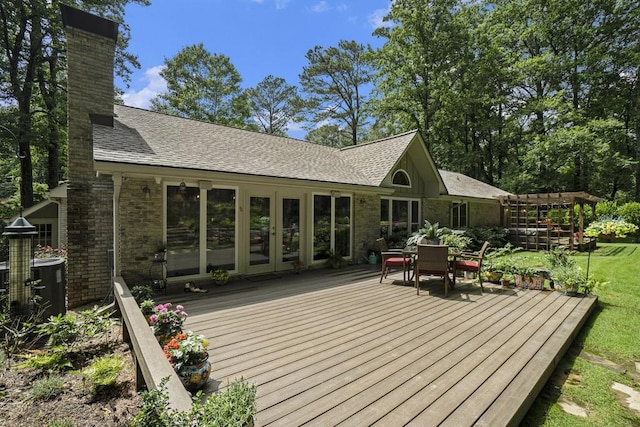 7265 Hunters Branch Dr, Sandy Springs, GA 30328 - deck featuring french doors, central AC unit, and outdoor dining space