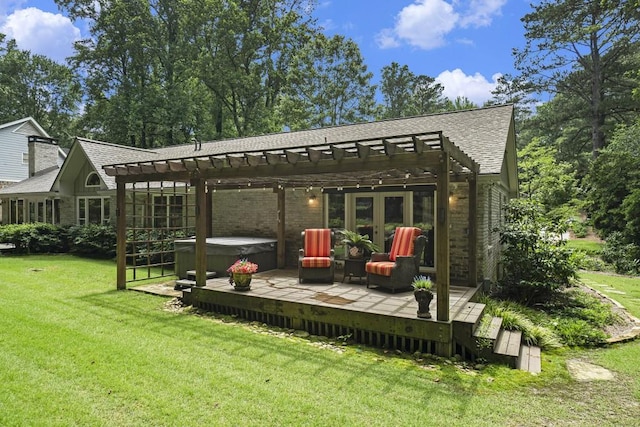 7265 Hunters Branch Dr, Sandy Springs, GA 30328 - view of patio featuring a hot tub, a pergola, and a wooden deck