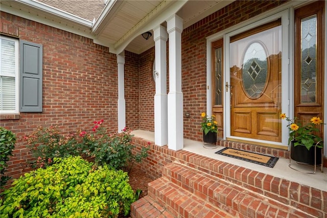 223 Oak Grove Dr, Dallas, GA 30157 - entrance to property featuring a porch, brick siding, and a shingled roof