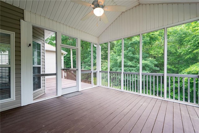 223 Oak Grove Dr, Dallas, GA 30157 - unfurnished sunroom featuring ceiling fan and lofted ceiling
