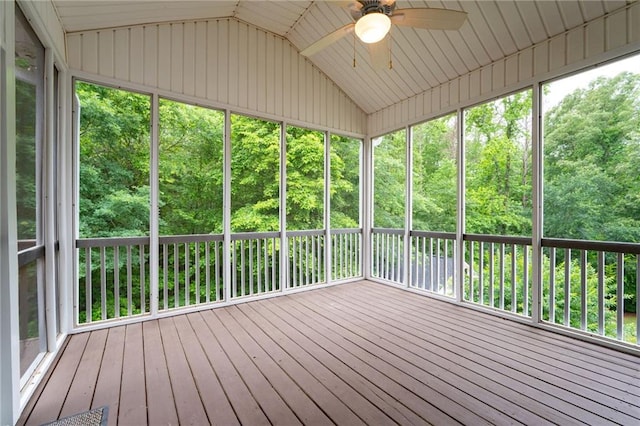 223 Oak Grove Dr, Dallas, GA 30157 - unfurnished sunroom featuring a ceiling fan and vaulted ceiling