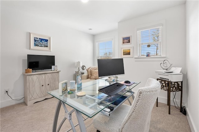 office area featuring baseboards and carpet