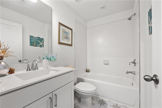 bathroom with vanity, bathing tub / shower combination, and toilet