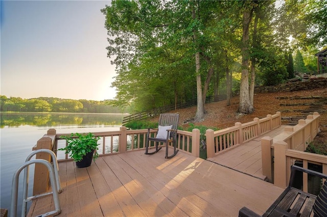 deck at dusk with a water view