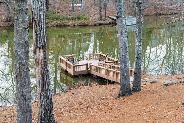 dock area featuring a water view