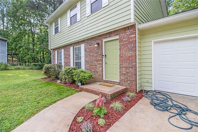 2722 Spring Side Ct, Douglasville, GA 30135 - property entrance featuring brick siding, a lawn, and a garage