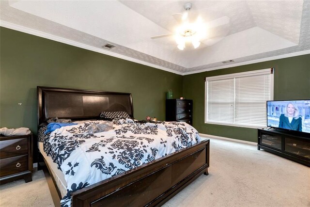 3265 Watson Gate Rd, Loganville, GA 30052 - bedroom featuring a raised ceiling, carpet floors, crown molding, a ceiling fan, and baseboards