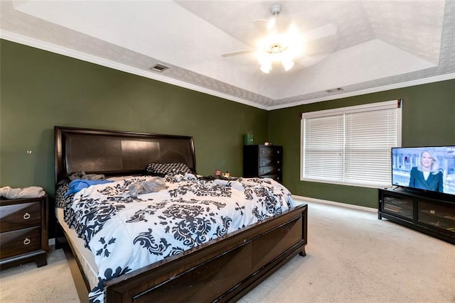3265 Watson Gate Rd, Loganville, GA 30052 - bedroom featuring a raised ceiling, carpet flooring, crown molding, baseboards, and a ceiling fan