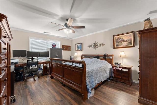 69 Maple Leaf Ct, Hoschton, GA 30548 - bedroom featuring dark wood-style floors, ornamental molding, and a desk
