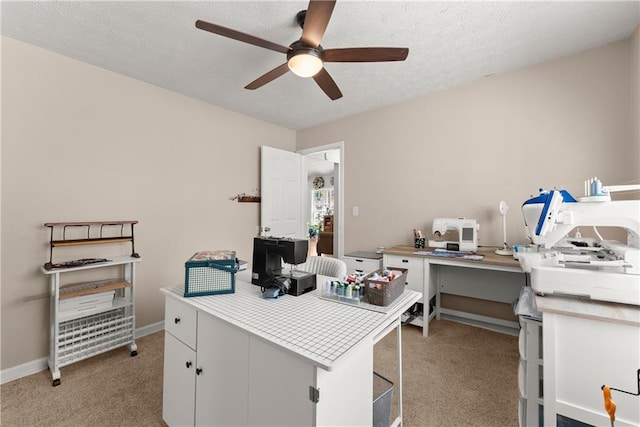 69 Maple Leaf Ct, Hoschton, GA 30548 - home office with a ceiling fan, light colored carpet, and a textured ceiling