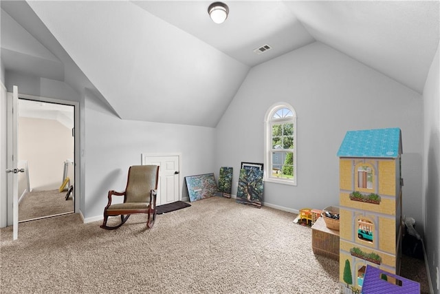 69 Maple Leaf Ct, Hoschton, GA 30548 - recreation room with vaulted ceiling and carpet
