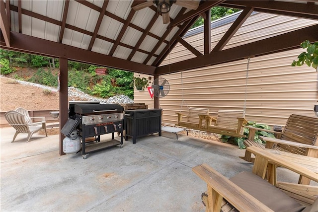 69 Maple Leaf Ct, Hoschton, GA 30548 - view of patio with a ceiling fan, a grill, and a gazebo