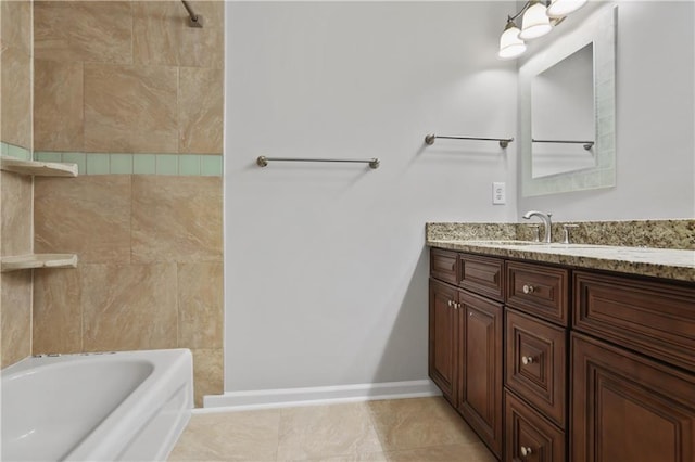 bathroom with washtub / shower combination and vanity