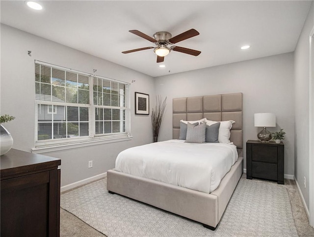 3149 Buford Hwy Unit 3, Brookhaven, GA 30329 - bedroom with light colored carpet, baseboards, recessed lighting, and ceiling fan