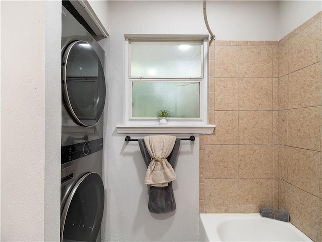 3149 Buford Hwy Unit 3, Brookhaven, GA 30329 - bathroom with stacked washer and clothes dryer and shower / tub combination