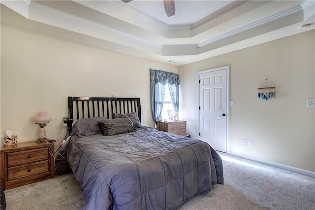 108 Arbor Hills Trl, Talking Rock, GA 30175 - bedroom with ornamental molding, a raised ceiling, a ceiling fan, and light colored carpet