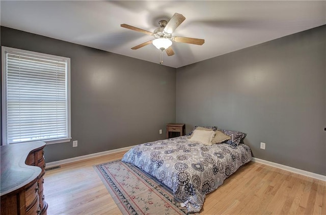 108 Arbor Hills Trl, Talking Rock, GA 30175 - bedroom with visible vents, ceiling fan, light wood-style flooring, and baseboards