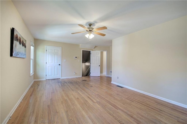 108 Arbor Hills Trl, Talking Rock, GA 30175 - unfurnished bedroom featuring light wood-style floors, baseboards, visible vents, and a ceiling fan