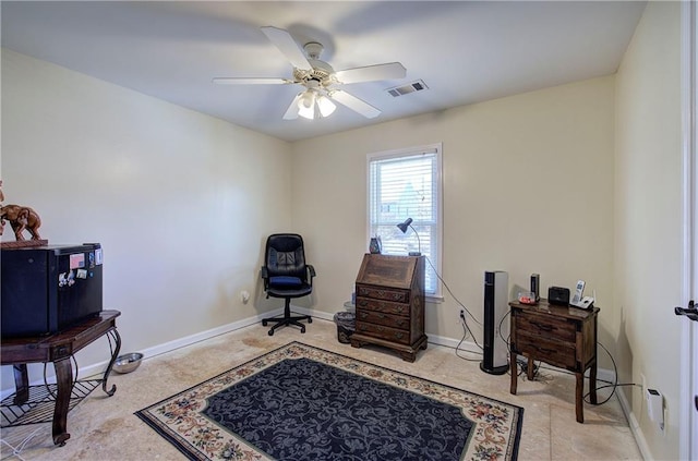 108 Arbor Hills Trl, Talking Rock, GA 30175 - office space with visible vents, ceiling fan, and baseboards