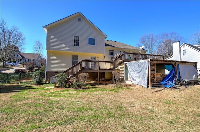 108 Arbor Hills Trl, Talking Rock, GA 30175 - back of house featuring a deck, a yard, stairway, and fence