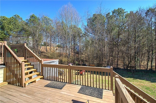 108 Arbor Hills Trl, Talking Rock, GA 30175 - wooden terrace featuring a yard, fence, and stairway