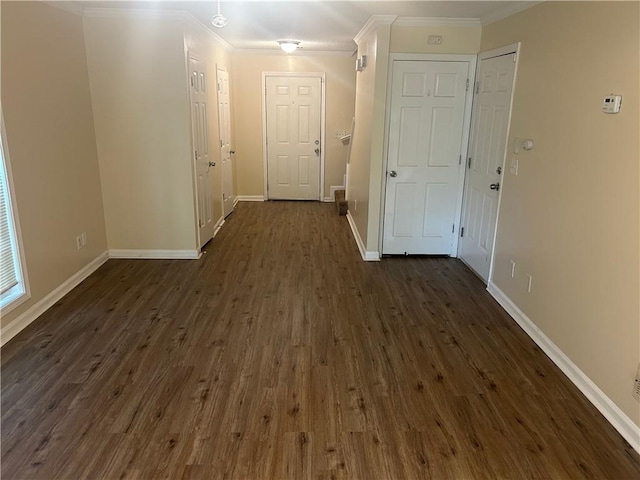 5000 Saxony Ct, Stone Mountain, GA 30083 - corridor featuring crown molding and dark wood-style floors