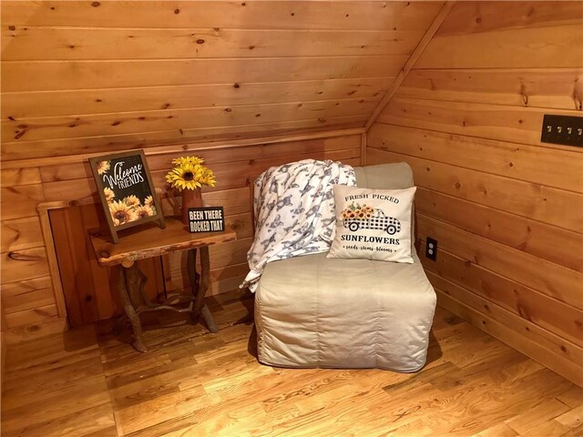 105 Ranch Mountain Ct, Dahlonega, GA 30533 - living area with wood finished floors, wooden walls, and lofted ceiling