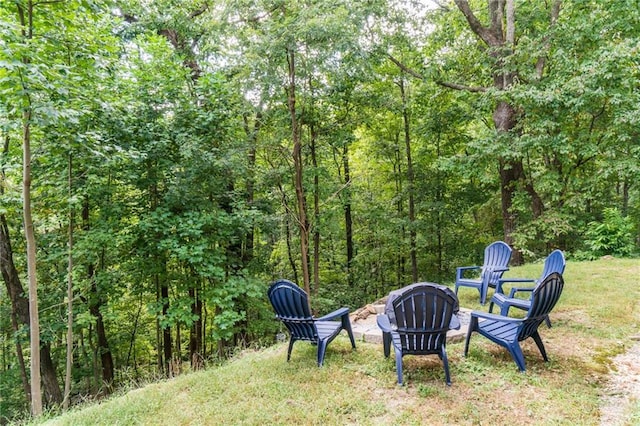 105 Ranch Mountain Ct, Dahlonega, GA 30533 - view of yard with an outdoor fire pit and a forest view