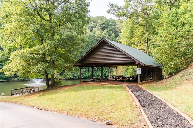 105 Ranch Mountain Ct, Dahlonega, GA 30533 - view of property's community with a lawn, a gazebo, and a water view