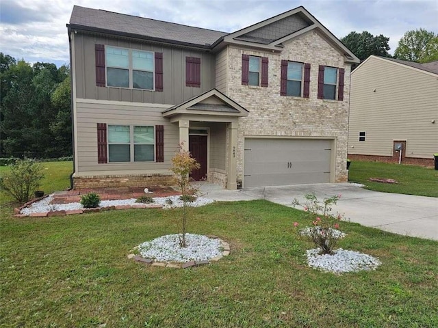 craftsman-style home with a front yard and a garage