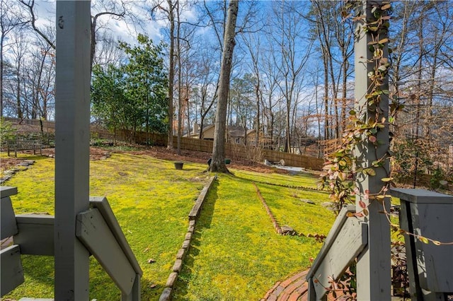 view of yard with a fenced backyard