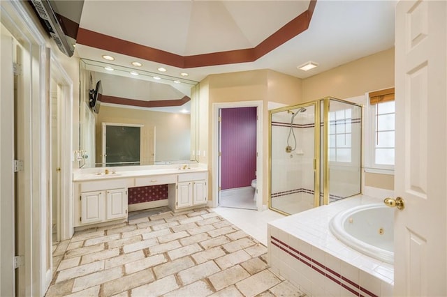 6065 Standard View Dr, Duluth, GA 30097 - bathroom with a shower stall, a whirlpool tub, double vanity, recessed lighting, and toilet